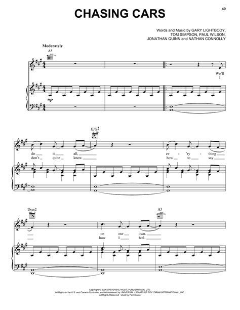 Snow Patrol "Chasing Cars" Sheet Music Notes | Download Printable PDF Score 45607