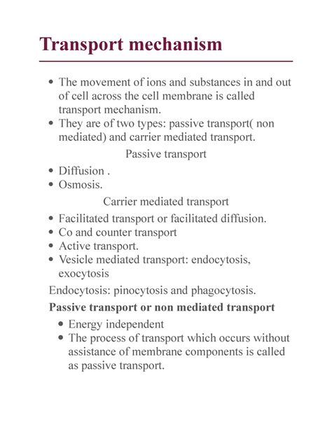 Transport mechanism - This is a helpful lecture note of human anatomy ...