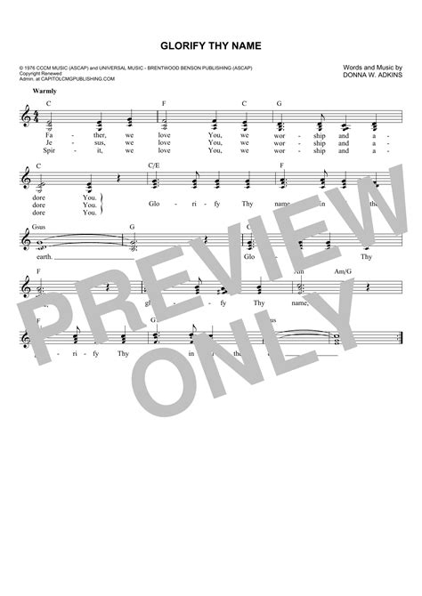 Donna Adkins "Glorify Thy Name" Sheet Music & Chords | Download 1-Page ...