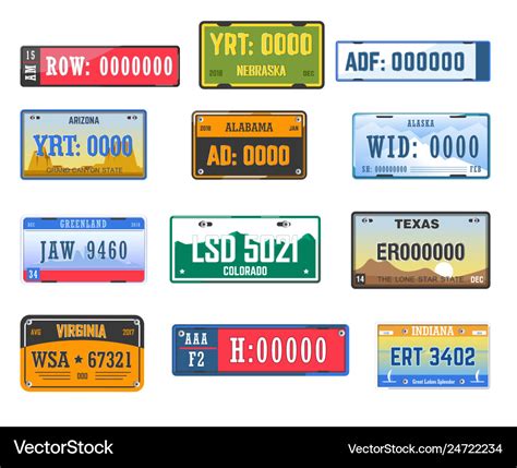 Vehicle license car number plates american states Vector Image