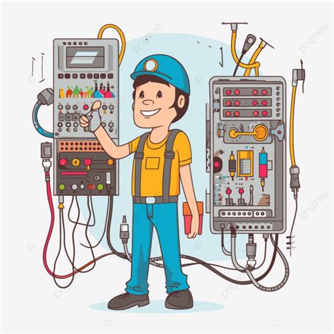 Electrical Engineering Clipart Electrician With Machines And Tools Cartoon Vector, Cartoon ...