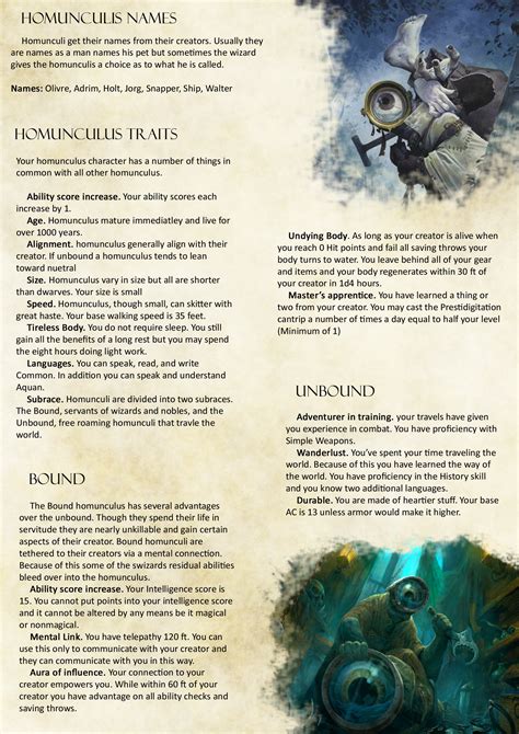 Part 2 of the Homunculus race for DND 5e | Dungeons and dragons homebrew, Dungeons and dragons ...