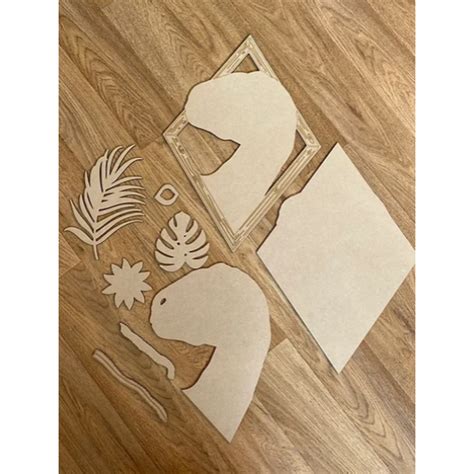 3mm mdf (T-Rex) Dinosaur Head & Leaves Plaque