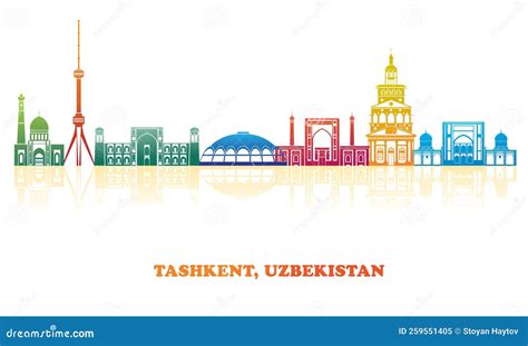 Outline Tashkent Uzbekistan City Skyline With Blue Buildings Cartoon Vector | CartoonDealer.com ...