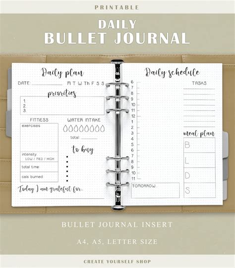 Daily bullet journal printable daily planner bullet journal | Etsy