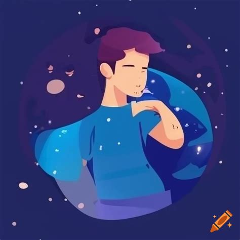 Flat design of a man sleeping at night