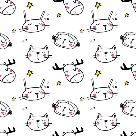 Premium Vector | Cute seamless pattern with line art style wild animals adorable hand drawn ...