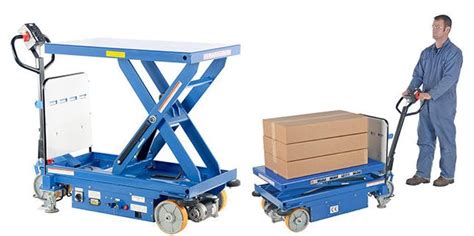 Electric Powered Drive and Powered Lift Hydraulic Scissor Table Carts