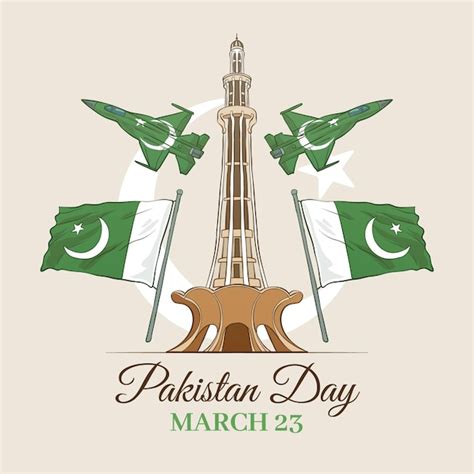 Free Vector | Happy pakistan day hand drawn and landmark