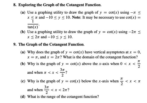 Solved 8. Exploring the Graph of the Cotangent Function. (a) | Chegg.com