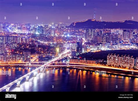 Seoul Tower and Downtown skyline at night, South Korea Stock Photo - Alamy