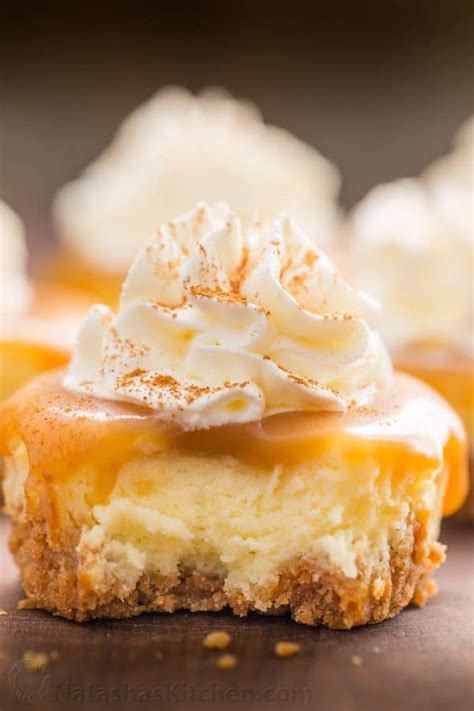 Mini Cheesecakes with Caramel Sauce - NatashasKitchen.com