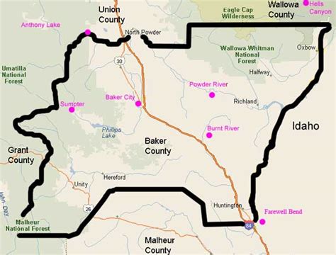 Baker County Map|Oregon photo locations