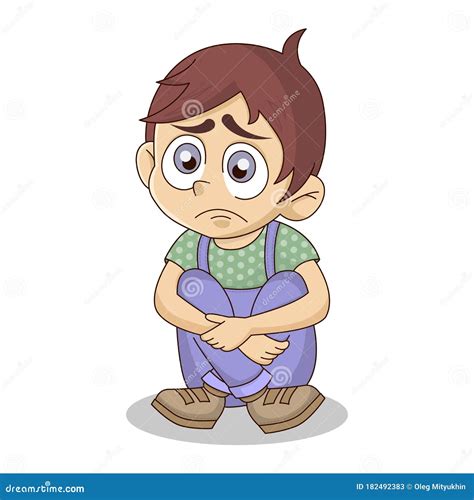 Depressed Lonely Cartoon Boy Sitting Alone on the Floor. Sad or Bored Child Stock Vector ...