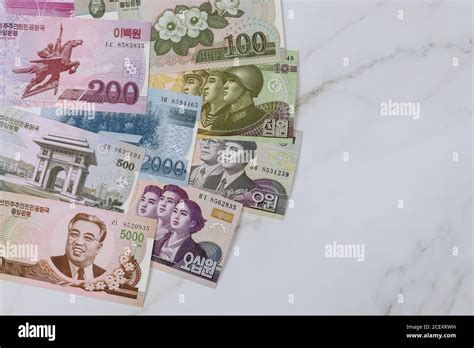 Various banknotes of North Korean won KPW , currency bill Stock Photo - Alamy