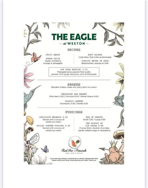 The Eagle at Weeton Preston's full menu online