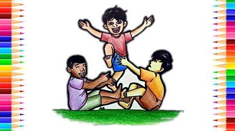 HOW TO DRAW PLAYING CHILDREN | LUKSONG TINIK | STEP BY STEP DRAWING ...