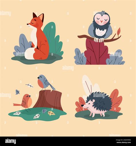 Hand drawn autumn animals set Vector illustration Stock Vector Image ...