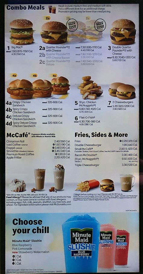 Mcdonalds Menu With Prices 2021