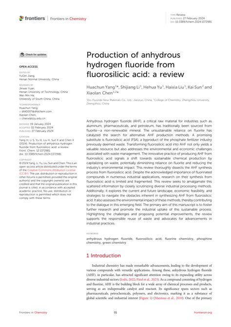 (PDF) Production of anhydrous hydrogen fluoride from fluorosilicic acid: a review