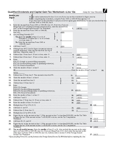 Qualified Dividend And Capital Gain Worksheet