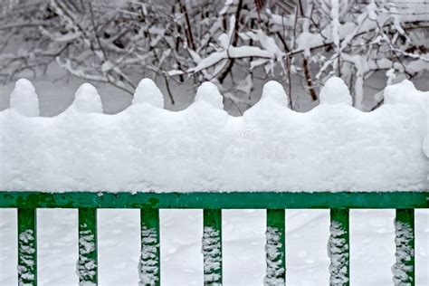 Snow-covered green fence stock photo. Image of closeup - 164802632