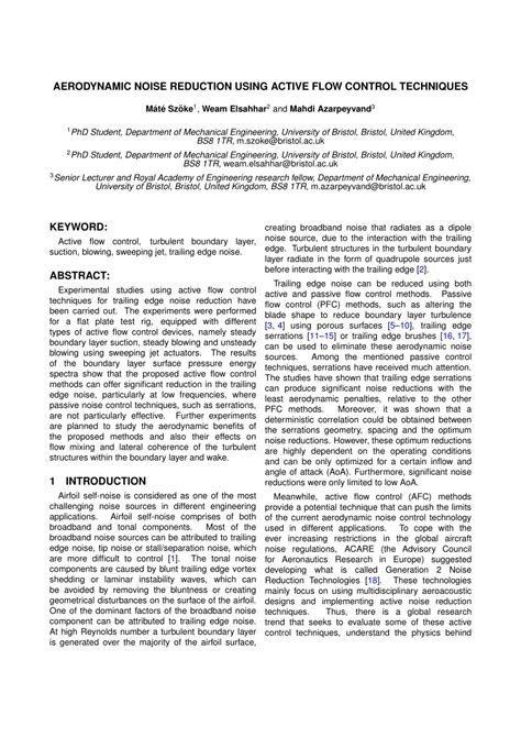 (PDF) Aerodynamic Noise Reduction Using Active Flow Control Techniques