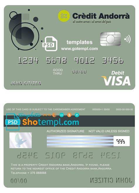 Andorra Credit Andorra bank visa card debit card template in PSD format, fully editable ...