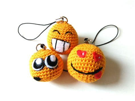 Emoji keychain Crochet smiley charm Emoticons keyring Party favors keychains Yellow smiley face ...