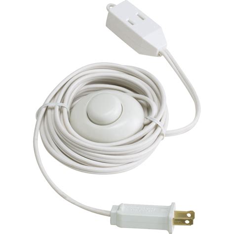 15' Extension Power Cord w/ ON/OFF Foot Press Switch - White Cord - 3 ...