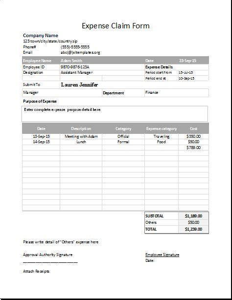 Expense Claim Form Template for EXCEL | Excel Templates | Excel templates, Invoice template ...