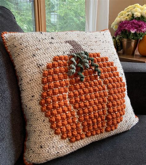 Crochet Pumpkin Pillow - The Knotted Nest