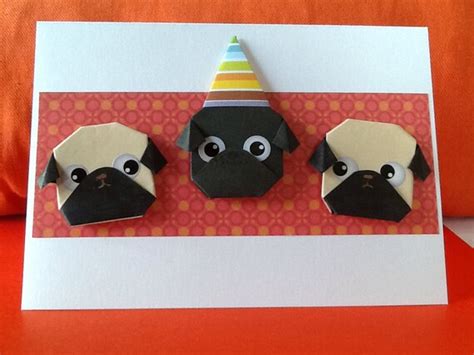 Pug Origami Card Black pug Birthday Card 3D Card I by JollyCards