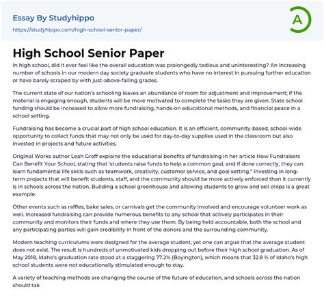 High School Senior Paper Essay Example | StudyHippo.com