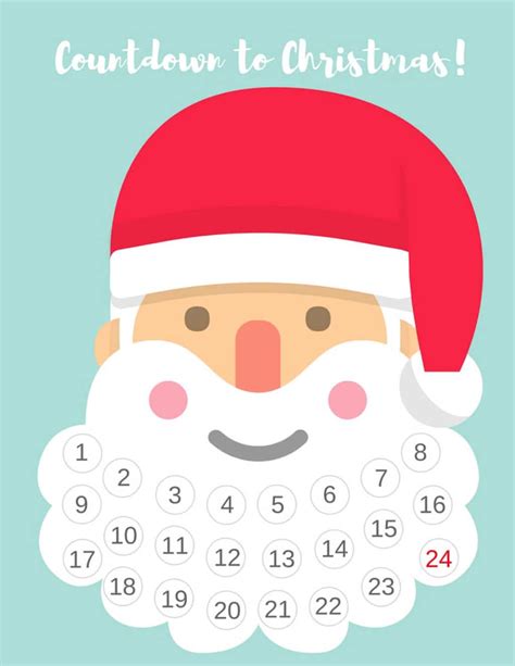 Free Printable Santa Beard Advent Calendar | DIY Countdown to Christmas ...