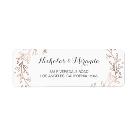 wedding return address labels, laurel, rose gold label | Zazzle.com
