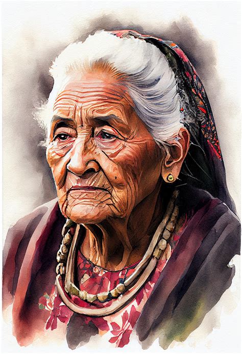 Old Maori woman cultural attire watercolor whi aeba e b a ef by Asar Studios Digital Art by ...