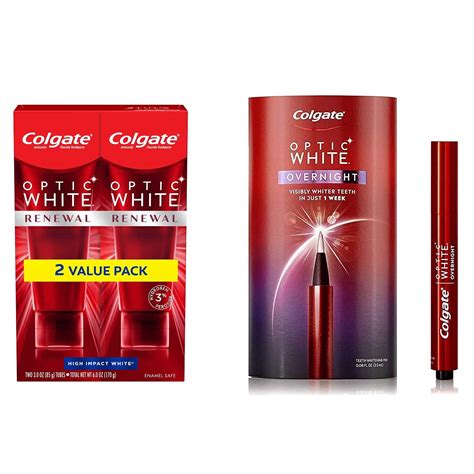 Colgate Optic White Overnight Whitening Pen & Renewal Toothpaste, 3oz (2 Pack)