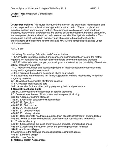 Course Title: Intrapartum Complications