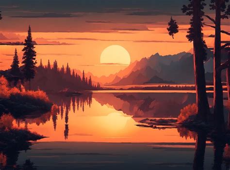Premium AI Image | Sunset Lake View