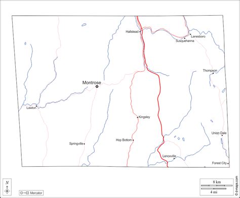 Susquehanna County free map, free blank map, free outline map, free base map outline ...