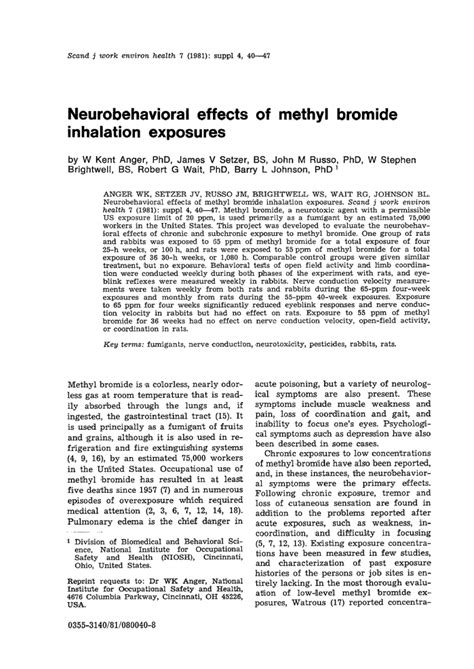 (PDF) Neurobehavioral effects of methyl bromide inhalation exposures