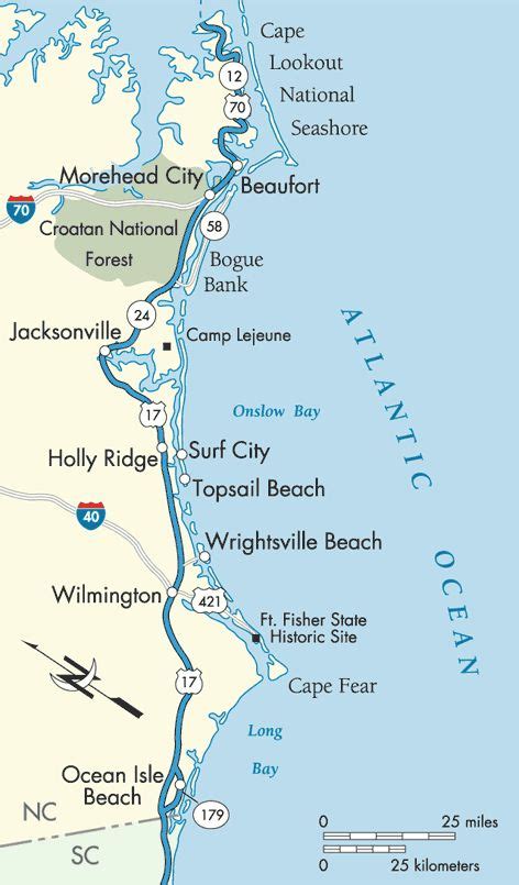 Atlantic Coast: Beaufort to Ocean Isle Beach, North Carolina map | East ...