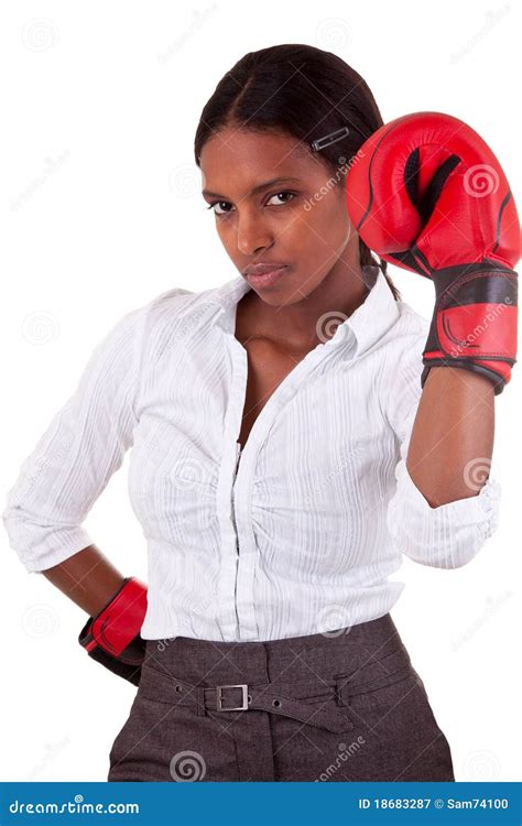 Young Black Woman Wearing Boxing Gloves Stock Image - Image of fight ...