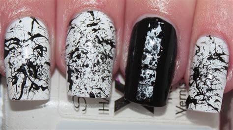 Black & White Splatter Nail Art Tutorial - YouTube