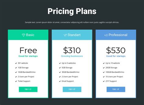 Responsive pricing block Website Template