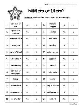 Metric Liquid Volume / Capacity - Milliliters or Liters? Measurement Worksheet | Liquid volume ...