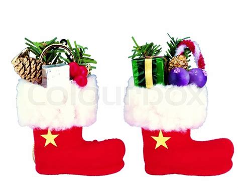 Detailed Christmas shoes with gifts, ... | Stock image | Colourbox