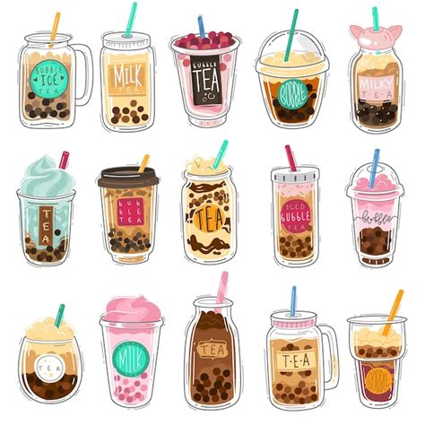 Premium Vector | Bubble tea. Plastic cups with famous summer bubble ...