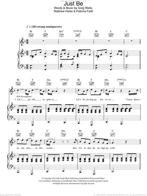 Just Be sheet music for voice, piano or guitar (PDF) v2